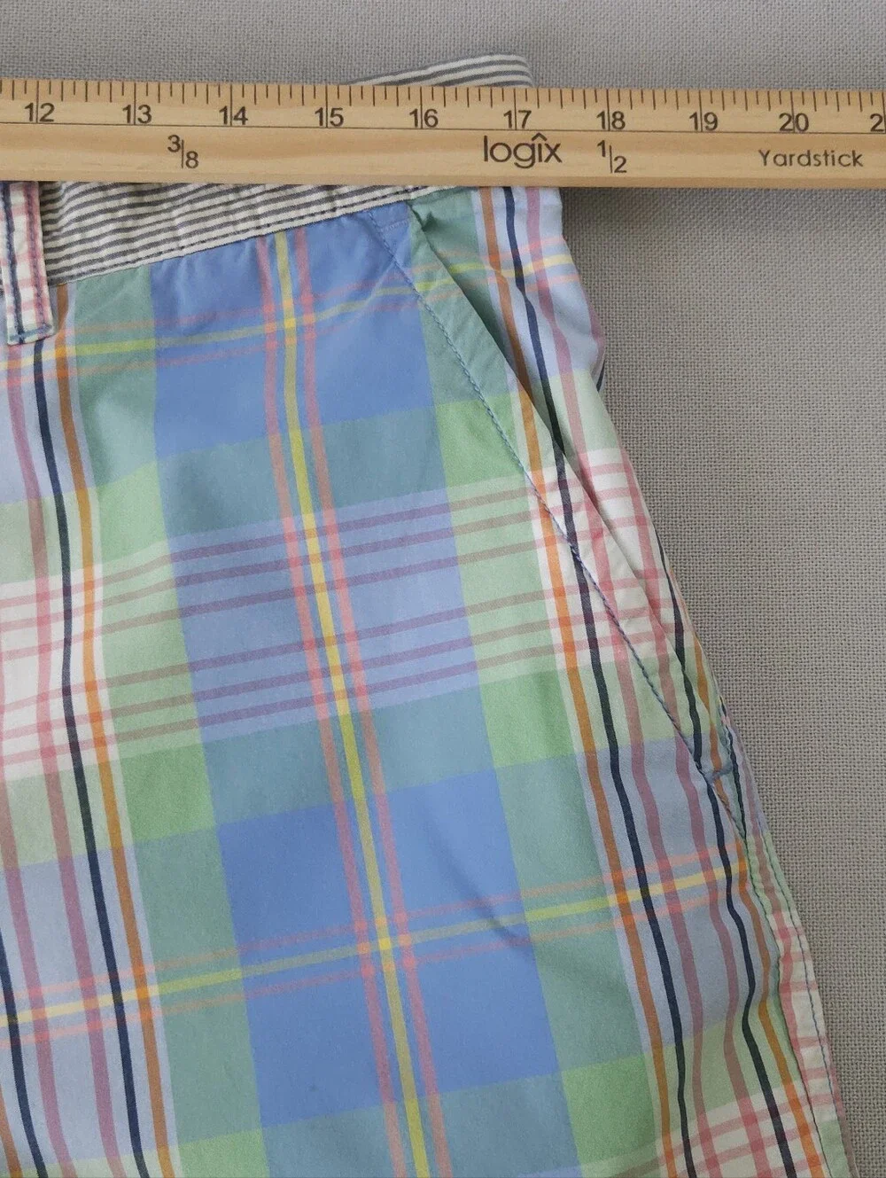 Tommy Hilfiger Mens‎ Shorts 34 Madras Plaid Cotton Flat Front Preppy Pastel Blue